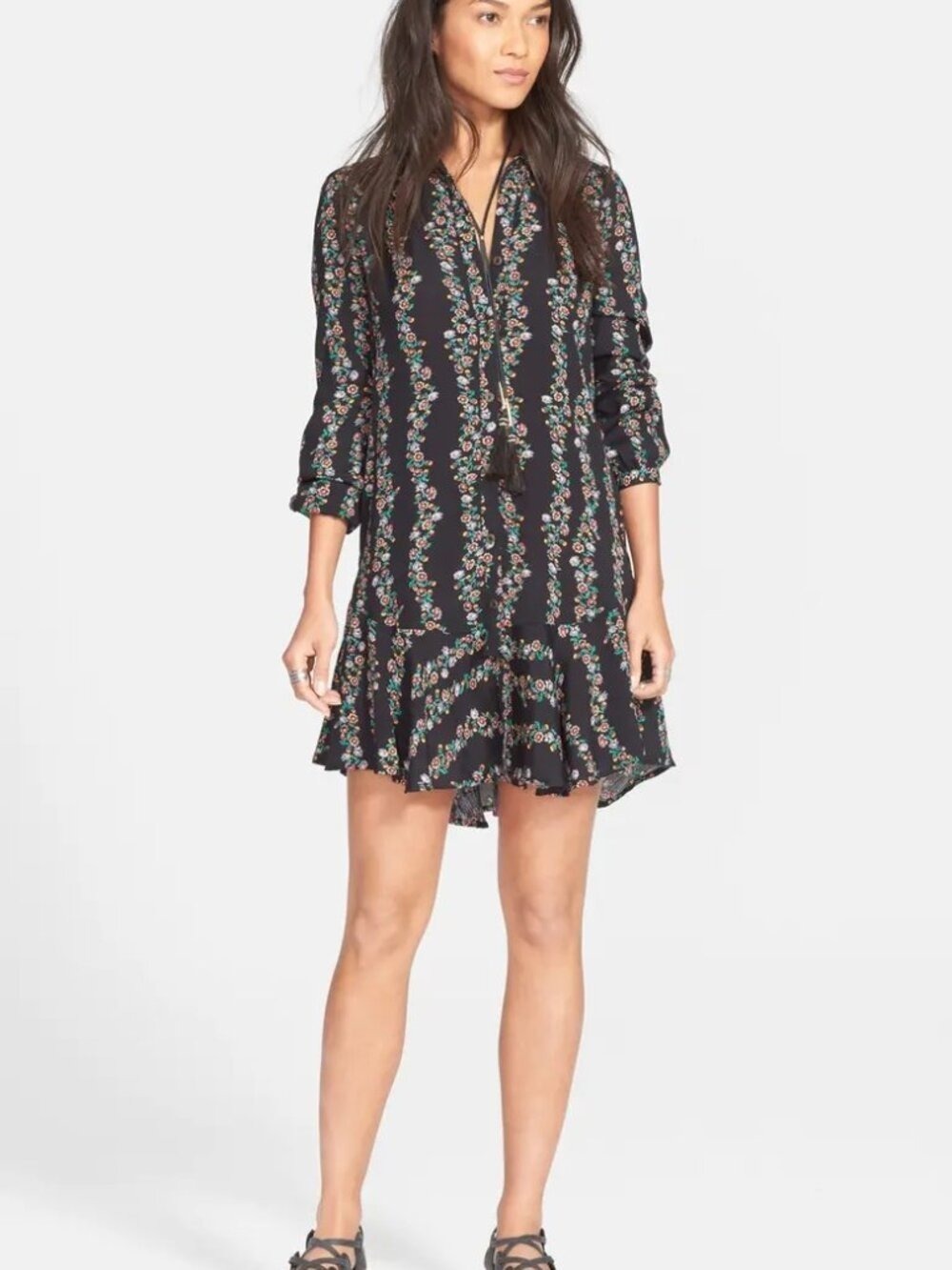 Free People Ditsy Floral Long Sleeve Shirtdress XS